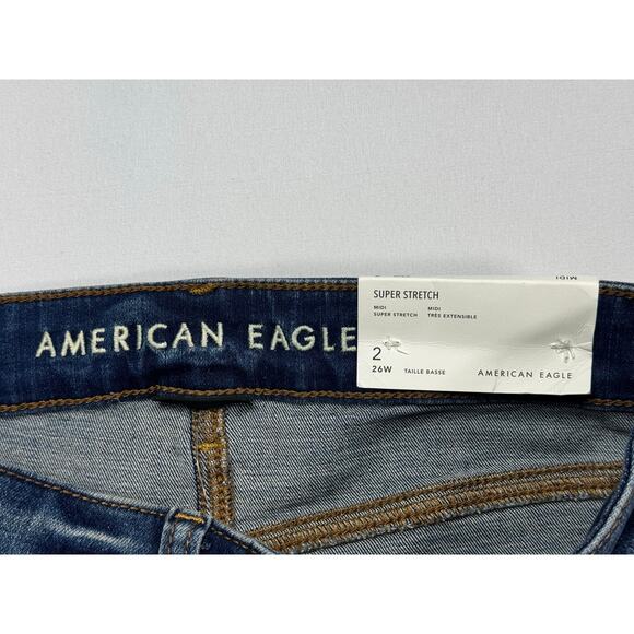 NWT American Eagle Women's Distressed Midi Cut-Off Denim Shorts - Size 2 (27x4) - Picture 7 of 8